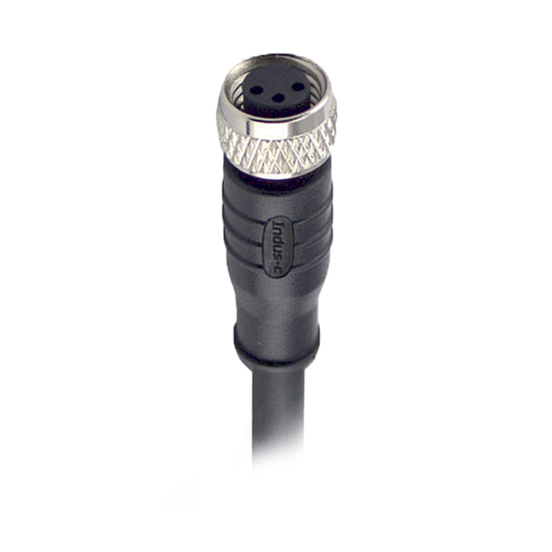 M8 3pins A code female straight molded cable,shielded,PVC,-40°C~+105°C,24AWG 0.25mm²,brass with nickel plated screw
